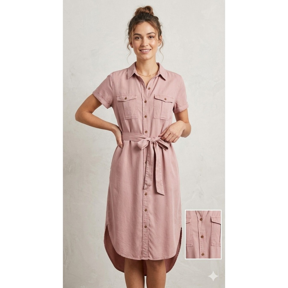 Teddi Rose Women's Tencel Button Shirt‎ Dress Peach, Medium